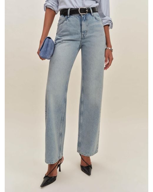 Reformation Blue Morley V-Waist Baggy Jeans Denim