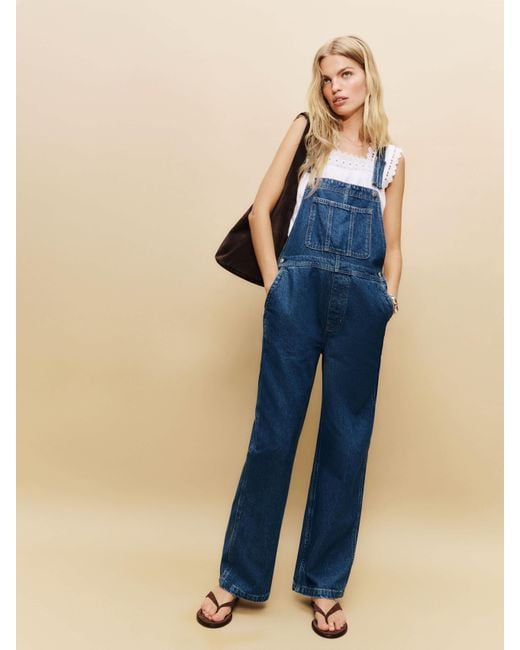 Reformation Blue Arlo Denim Overalls