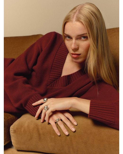 Reformation Oversized Cashmere V-Neck Sweater in Red Lyst