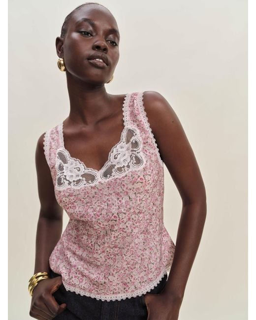Reformation Pink Lilu Top Lace