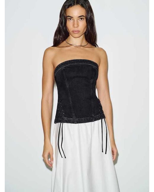 Reformation White Gabbriette Stretch Denim Top 0
