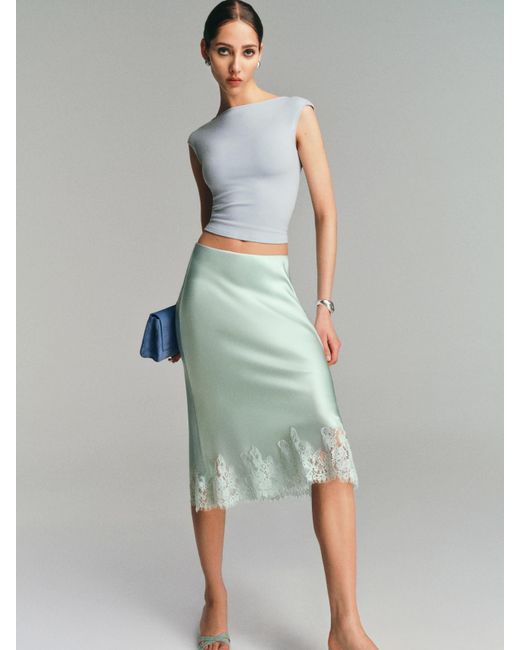 Reformation Green Carolina Silk Skirt