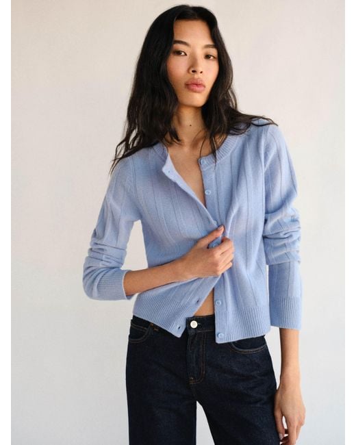 Reformation Blue Hannah Crew Cardigan Wool