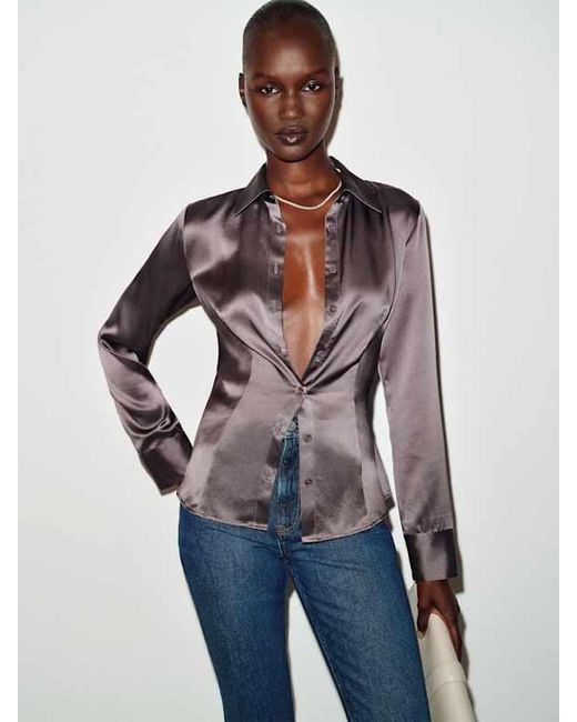 Reformation Blue Raya Fitted Silk Shirt 0