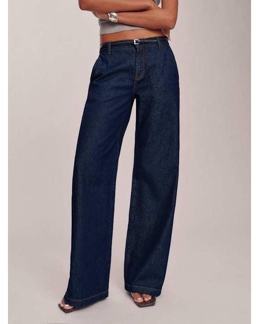 Reformation Blue Elio Low Rise Denim Trouser
