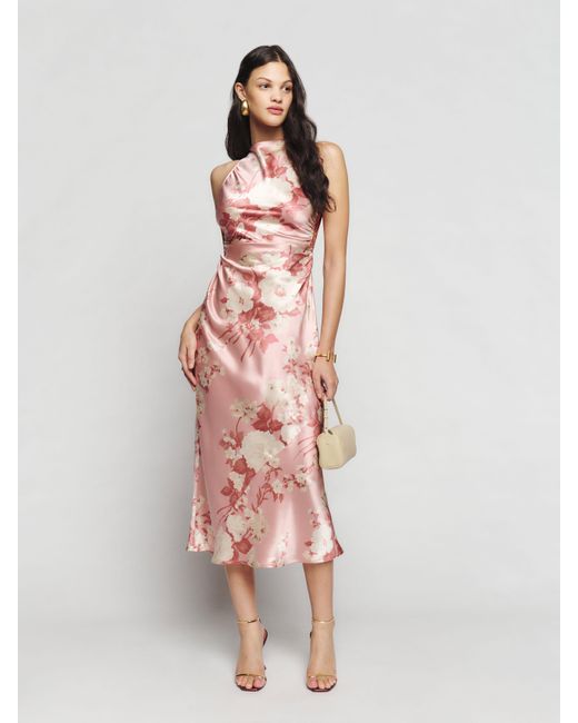 Reformation Pink Casette Silk Dress