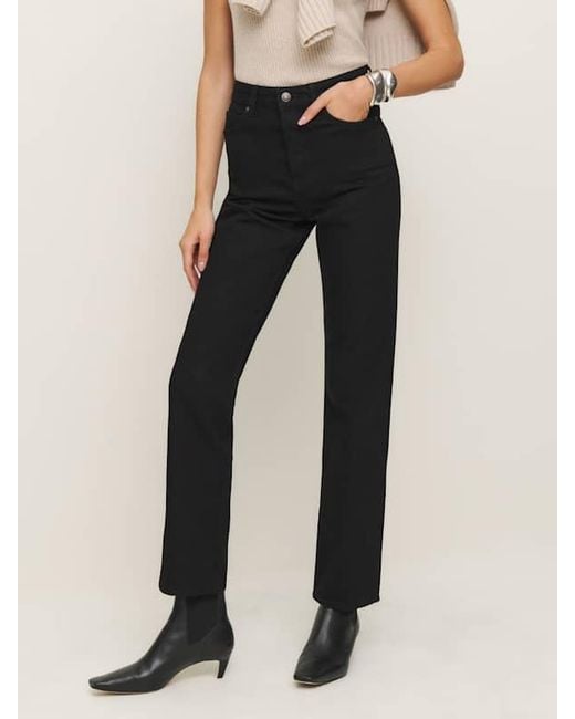 Reformation Black Cynthia High Rise Straight Jeans Denim