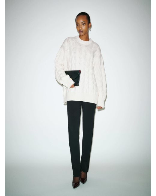 Reformation White Jo Regenerative Wool Oversized Crew Sweater