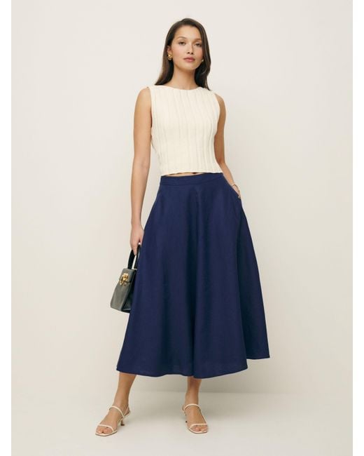 Reformation Blue Petites Maia Linen Skirt