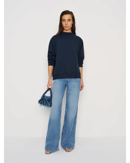 Reformation Blue Jade Mock Neck Sweatshirt