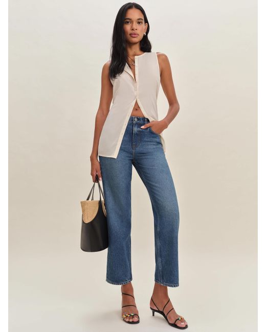 Reformation Blue Arleth Mid Rise Straight Leg Cropped Jeans Denim