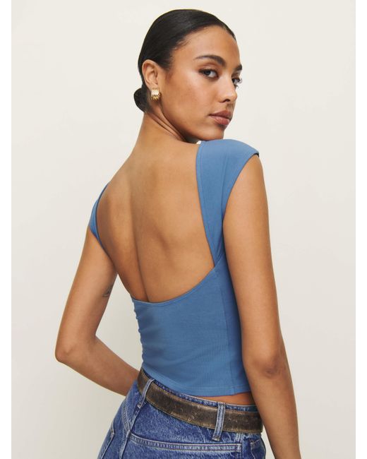 Reformation Blue Darra Knit Top