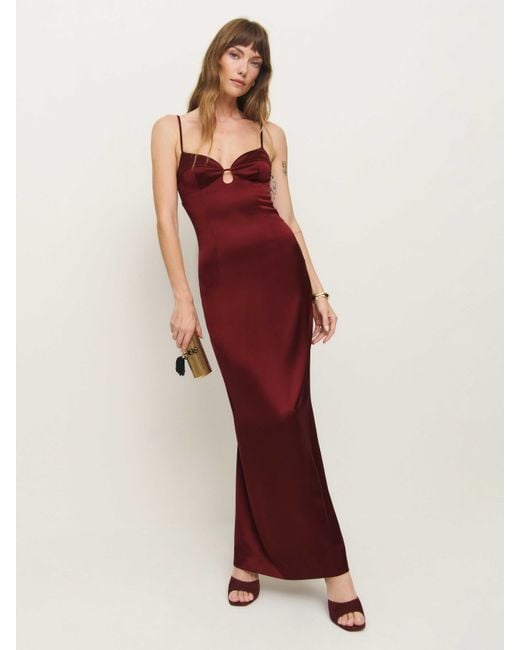 reformation burgundy dress Reformation One-Shoulder Mini Dress -