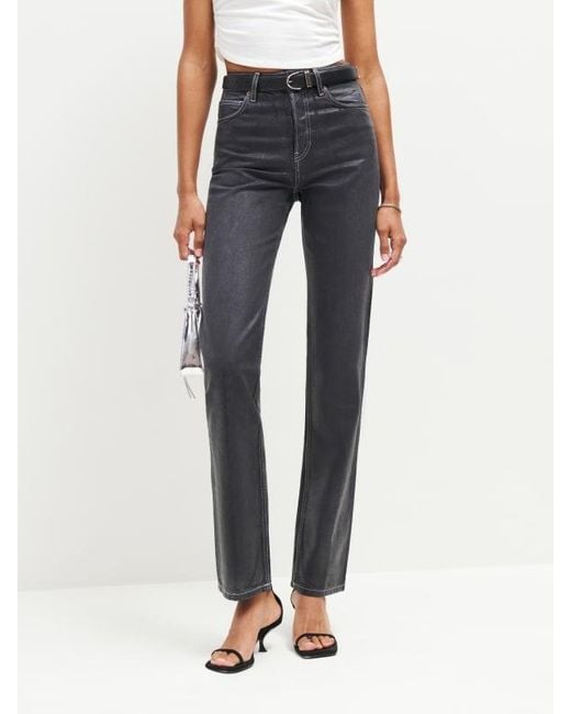 Reformation Gray Cynthia High Rise Straight Long Jeans