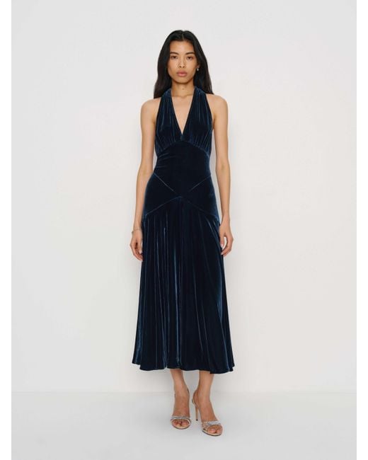 Reformation Women's Blue Briony Velvet Dress 0 Reformation Women's Blue Briony Velvet Dress 0