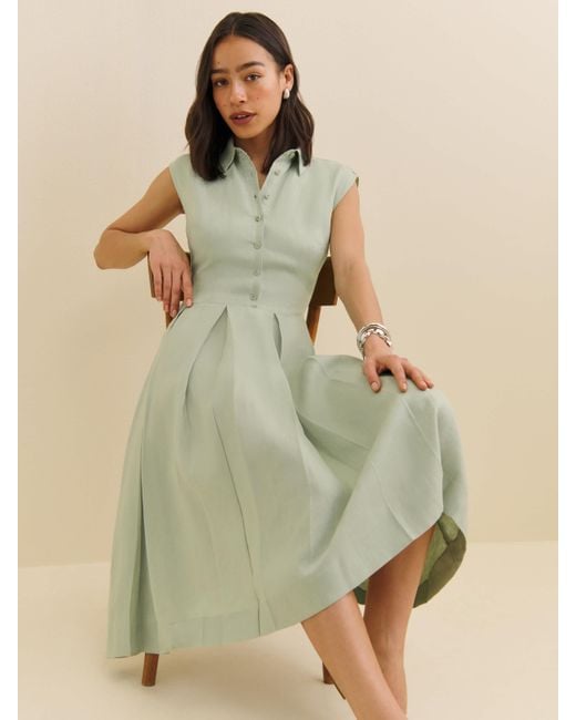 Reformation Green Prim Linen Dress