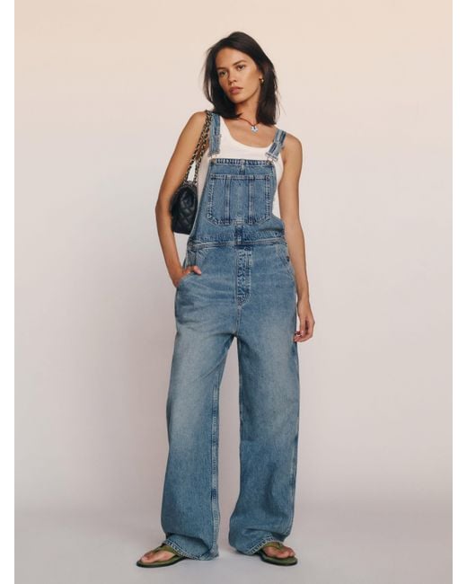 Reformation Blue River Relaxed Denim Overalls