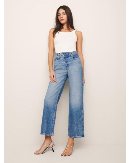 Reformation Blue Gemma High Rise Crossover Wide Leg Jeans