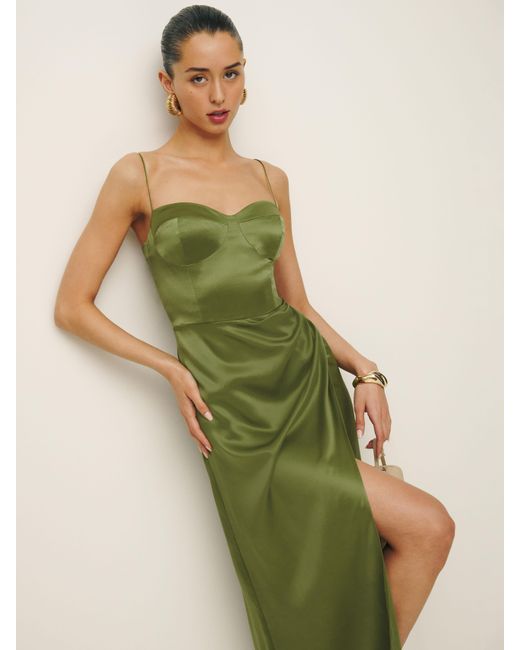 Reformation Green Marguerite Silk Dress
