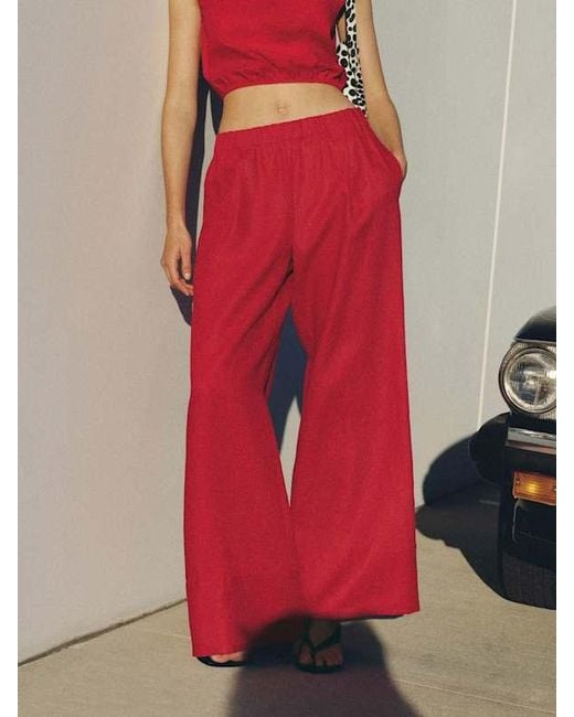 Reformation Red Fernando Linen Wide Leg Pant