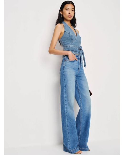 Reformation Women's Blue Bex Super Stretch High Rise Wide Leg Jeans