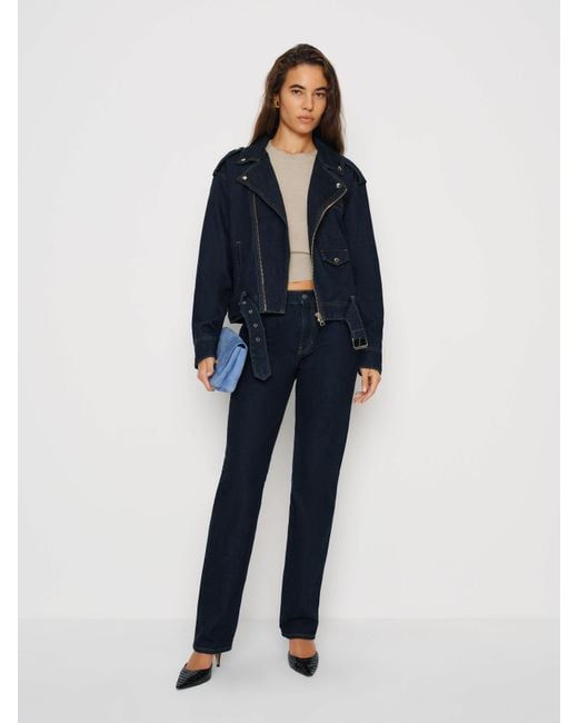 Reformation Blue Senna Denim Moto Jacket