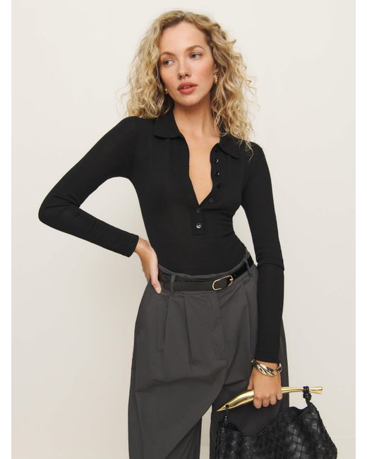 Reformation Black Ames Regenerative Merino Polo Bodysuit