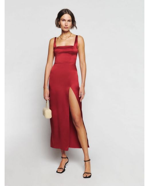 Reformation Red Solay Silk Dress