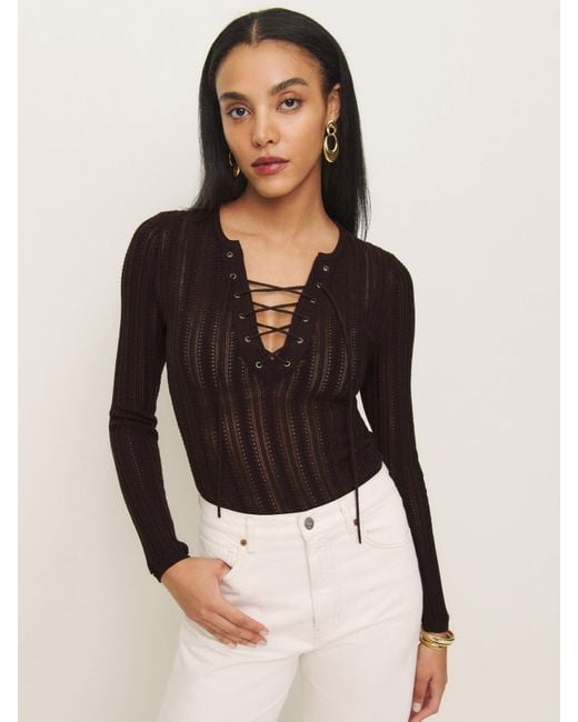 Reformation Black Nadia Regenerative Merino Lace Up Sweater