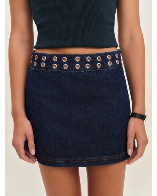 Reformation Blue Jaylene Mid Rise Denim Mini Skirt