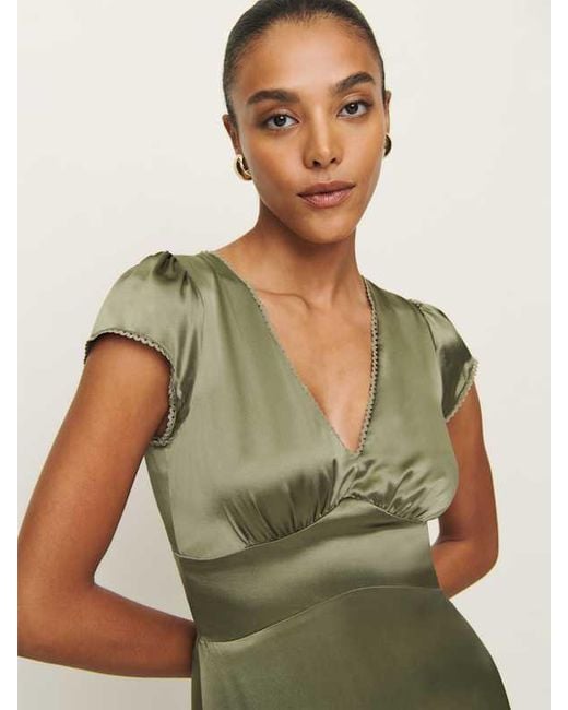 Reformation Cassie Silk Dress in Green | Lyst
