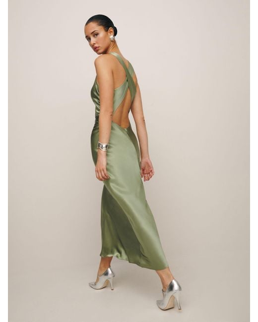 Reformation Green Casette Silk Dress