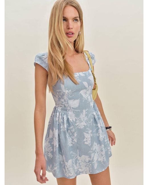 Reformation Blue Oaklyn Linen Dress 4