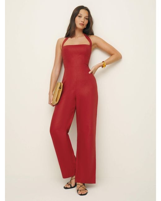 Reformation Red Malika Linen Jumpsuit 6