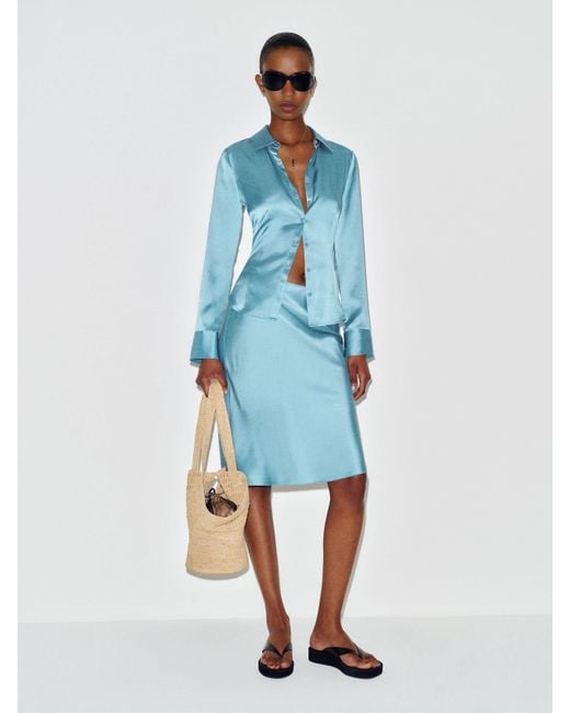 Reformation Blue Layla Silk Knee Length Skirt 0