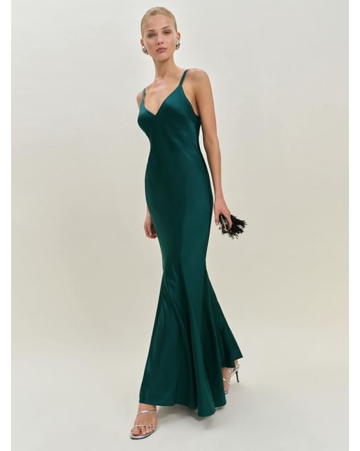Reformation Green Tyler Satin Dress