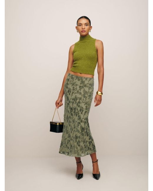Reformation Green Layla Velvet Skirt