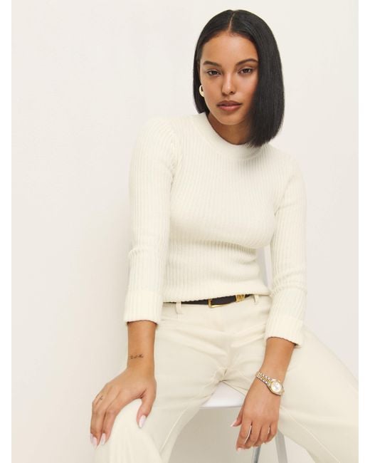 Reformation Natural Noella Cashmere Blend Ribbed Crew Sweater