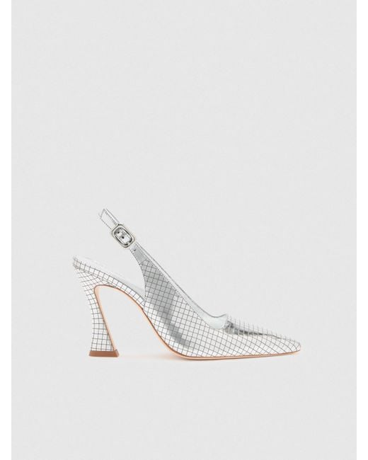 Reformation White Nour Heeled Slingback Metallic Disco 6