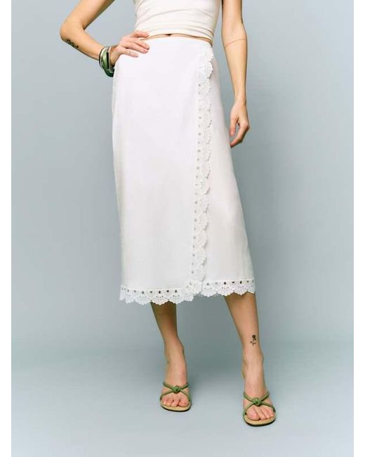 Reformation White Felicity Linen Skirt