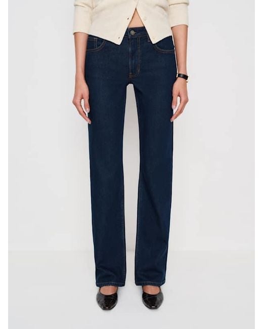 Reformation Blue Elton Mid Rise Super Stretch Straight Jeans Denim