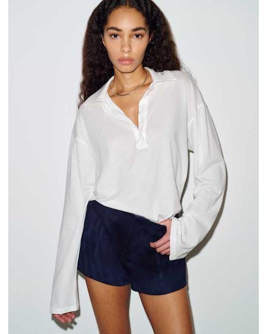Reformation Blue Mellen Polo Knit Top