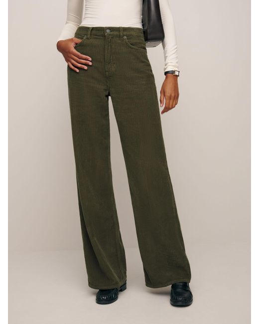 Reformation Green Cary High Rise Slouchy Wide Leg Corduroy Pants