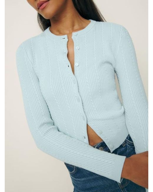 Reformation Blue Natalie Cable Cardigan
