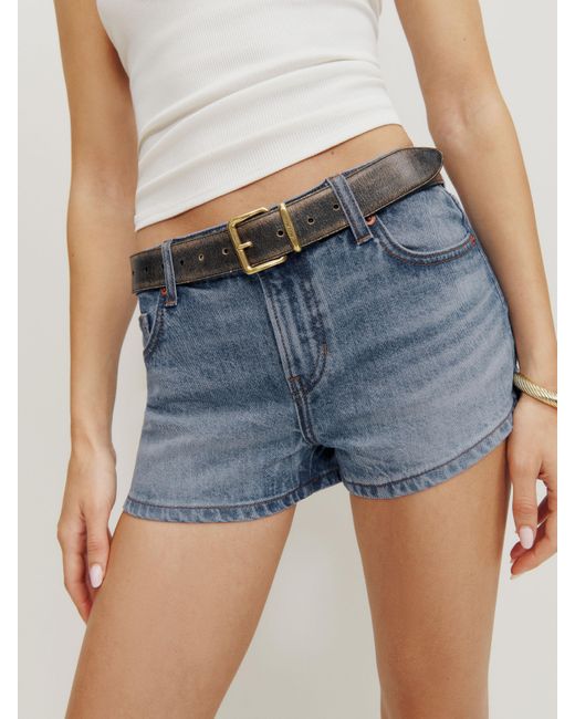 Reformation Blue Annie Stretch Low Rise Jean Shorts