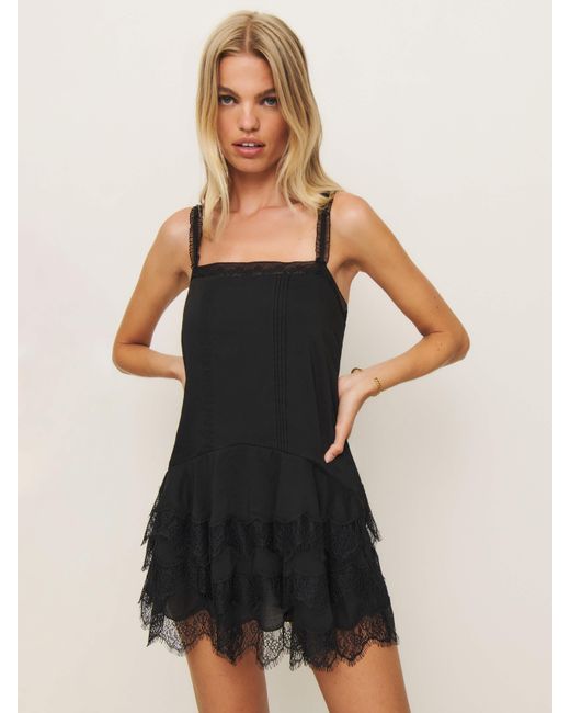 reformation cleodora mini dress REFORMATION Cleodora Lace-Embroidery Woven-Blend Mini Dress
