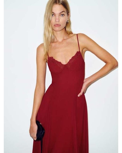 Reformation Red Laia Dress Lace 0