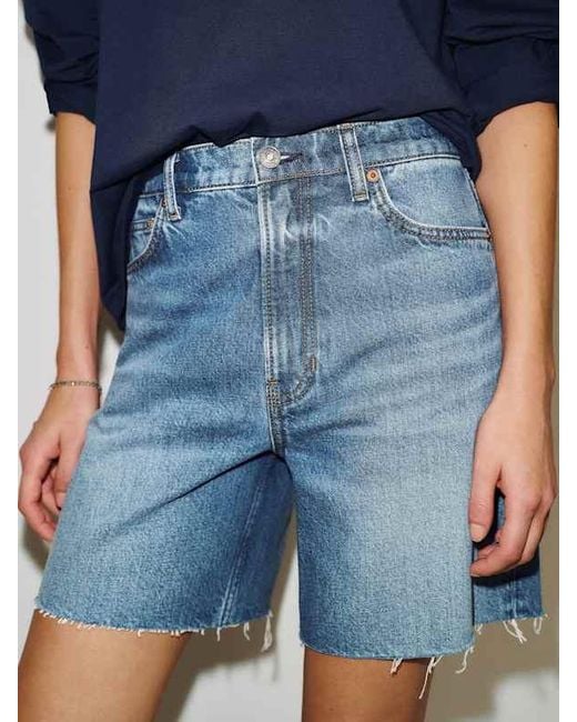 Reformation Blue Saige High Rise 4" Jean Shorts