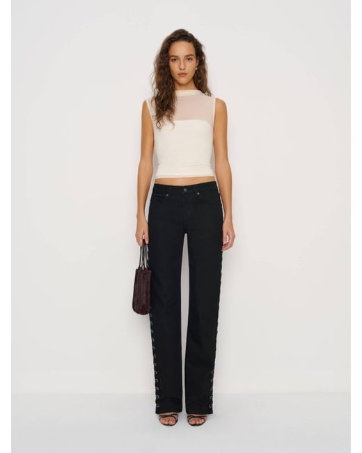 Reformation White Charlee Low Rise Straight Leg Jeans Lacing Denim