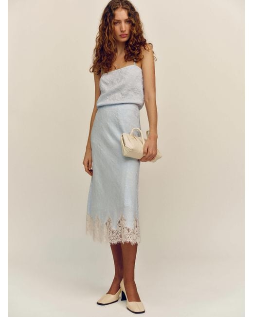 Reformation Natural Carolina Skirt Sky Jacquard Lace